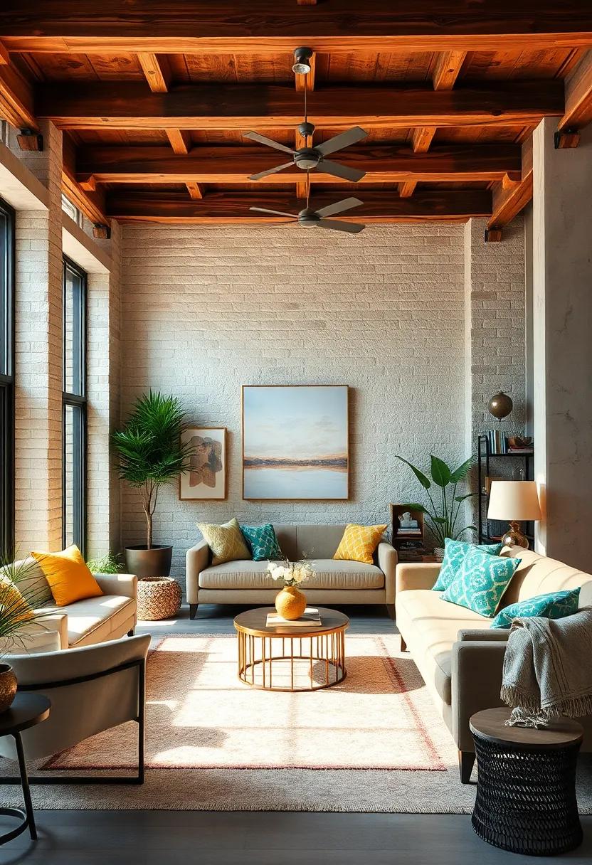 Rustic Wooden Beams Contrasting With Sleek Metal Accents for a Balanced Interior Vibe