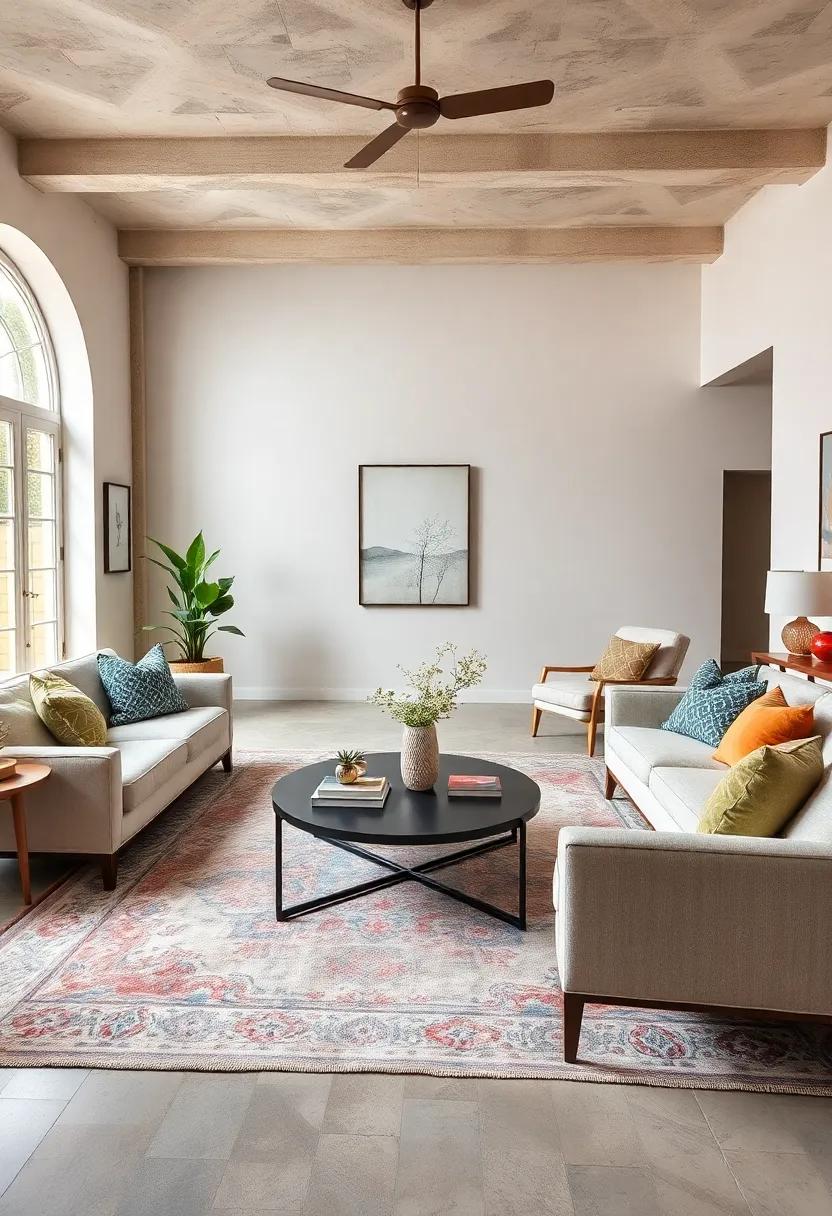 Classic Rugs Layered with Contemporary Furniture for Texture and Style Depth