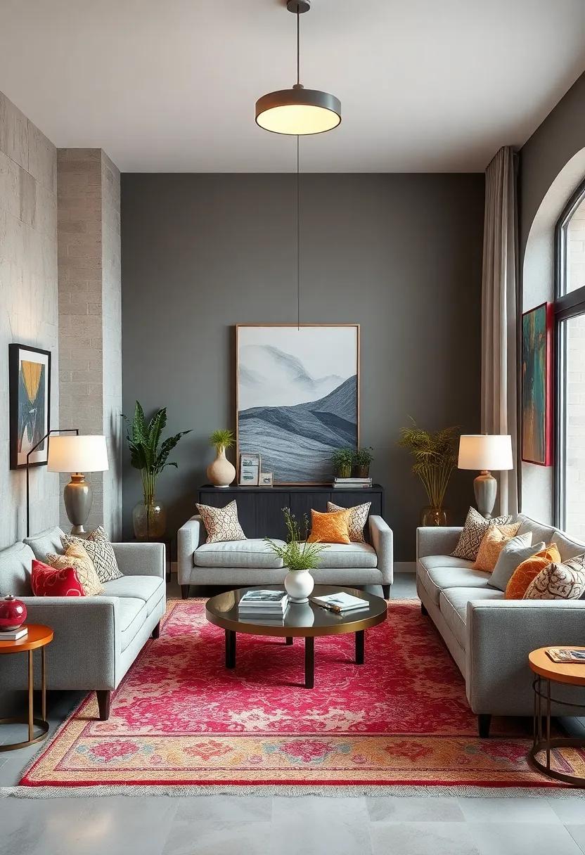 Statement Lighting Fixtures Enhancing Unique Furniture Pieces in an Eclectic Setting