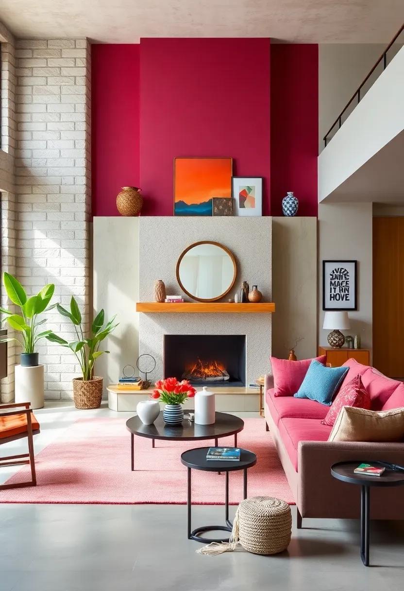 Creating a Dynamic Focal Point with a Boldly Colored Fireplace Mantel and Coordinated Decor