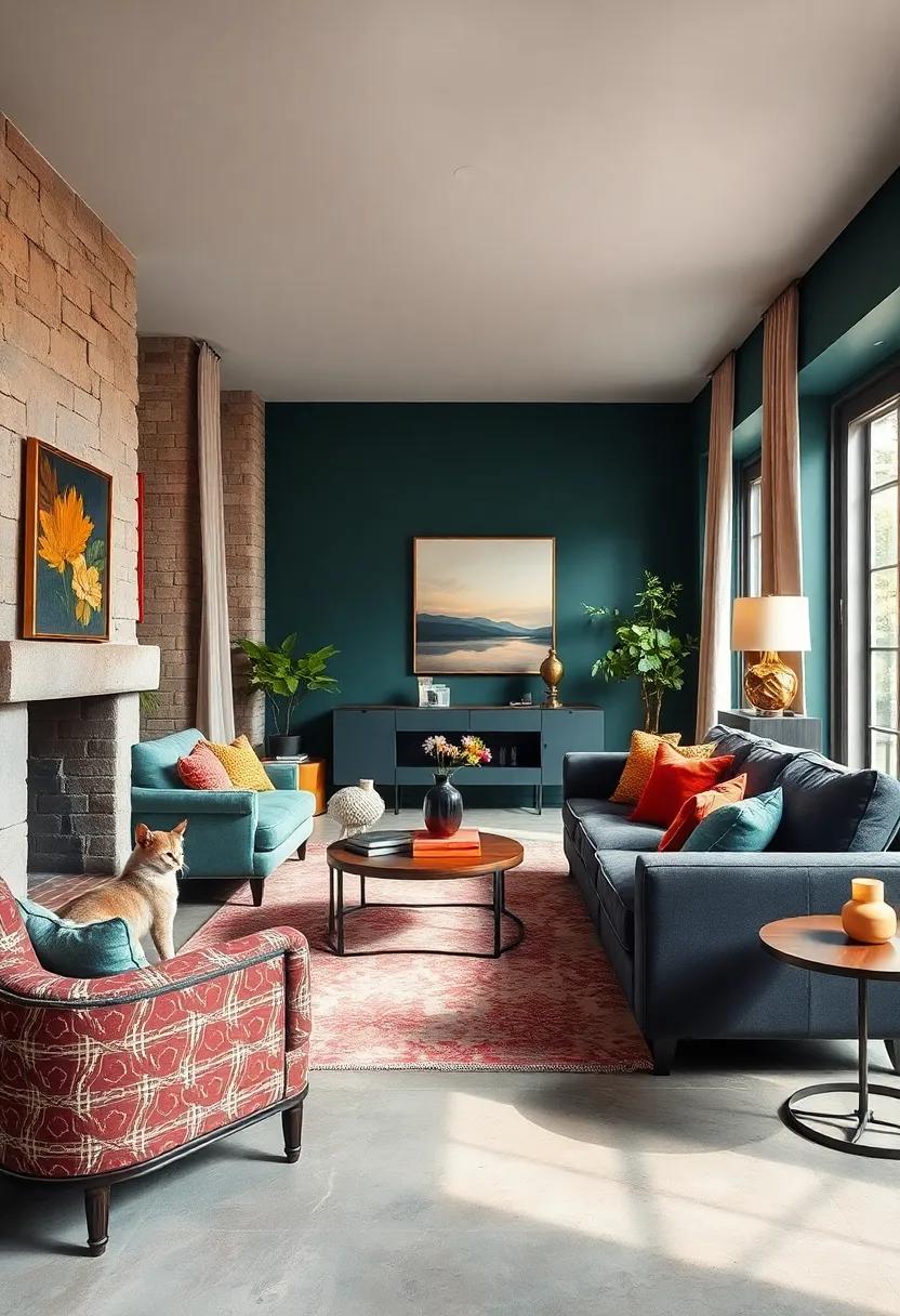 Mixing Vintage and Modern Furniture Styles with Bold, Rich Upholstery to Create Visual Contrast