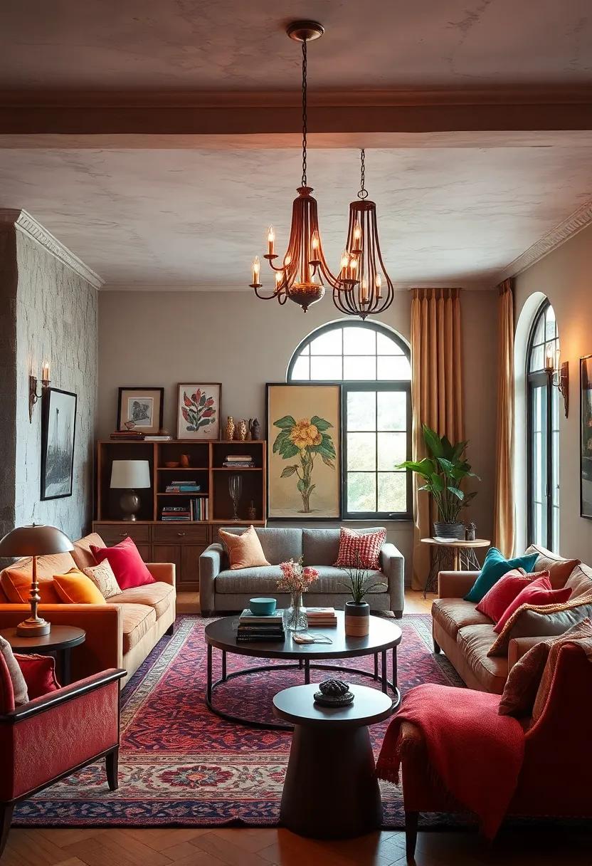 Using Layered Lighting Fixtures Including Vintage Lamps and Modern Chandeliers to Enhance Color Depth