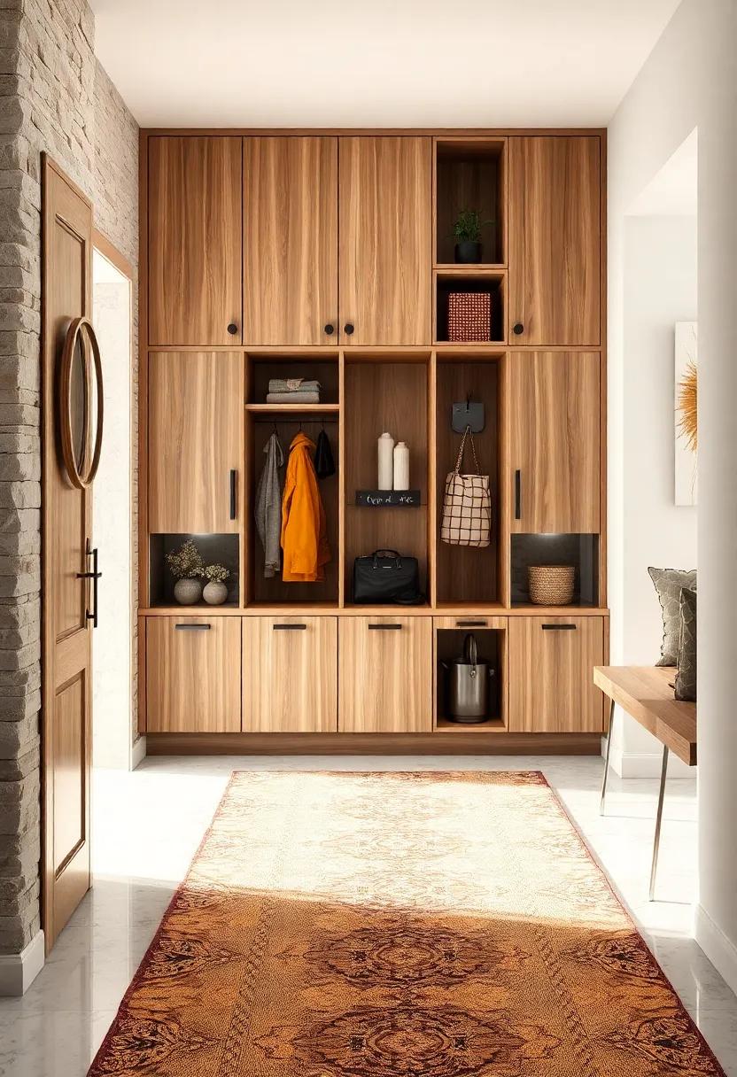 Cabinets with Built-In Coat Racks and Umbrella Holders for All-in-One Entry Organization