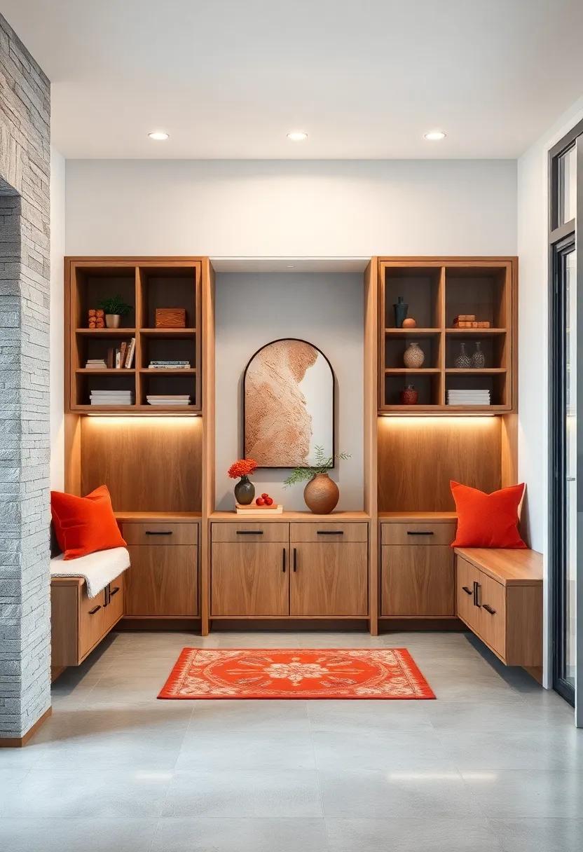 Entryway Cabinets with Integrated Seating Areas for Combining Comfort and Practical Storage