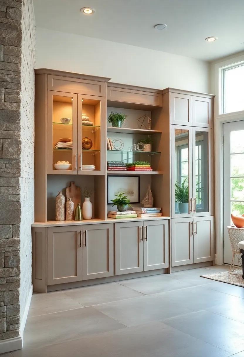 Entryway Cabinets Featuring Glass-Fronted Doors to Showcase Decorative Items While Keeping Clutter Hidden