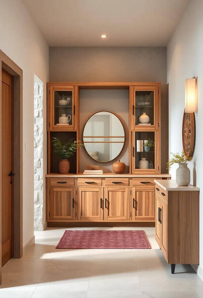 Rustic Wood Finish Entryway Cabinets Blending Natural Warmth with Functional Storage Space