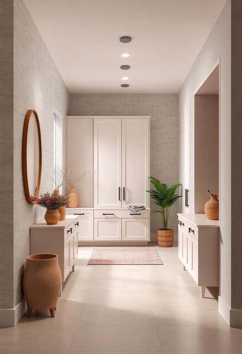 Soft Pastel Colored Entryway Cabinets Contributing to a Calm, Inviting Atmosphere