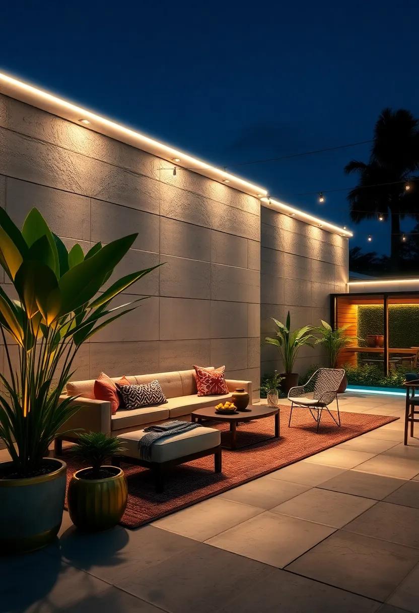 Fence-Integrated LED Strips Creating Continuous Lines Of Light For Modern Outdoor Gatherings