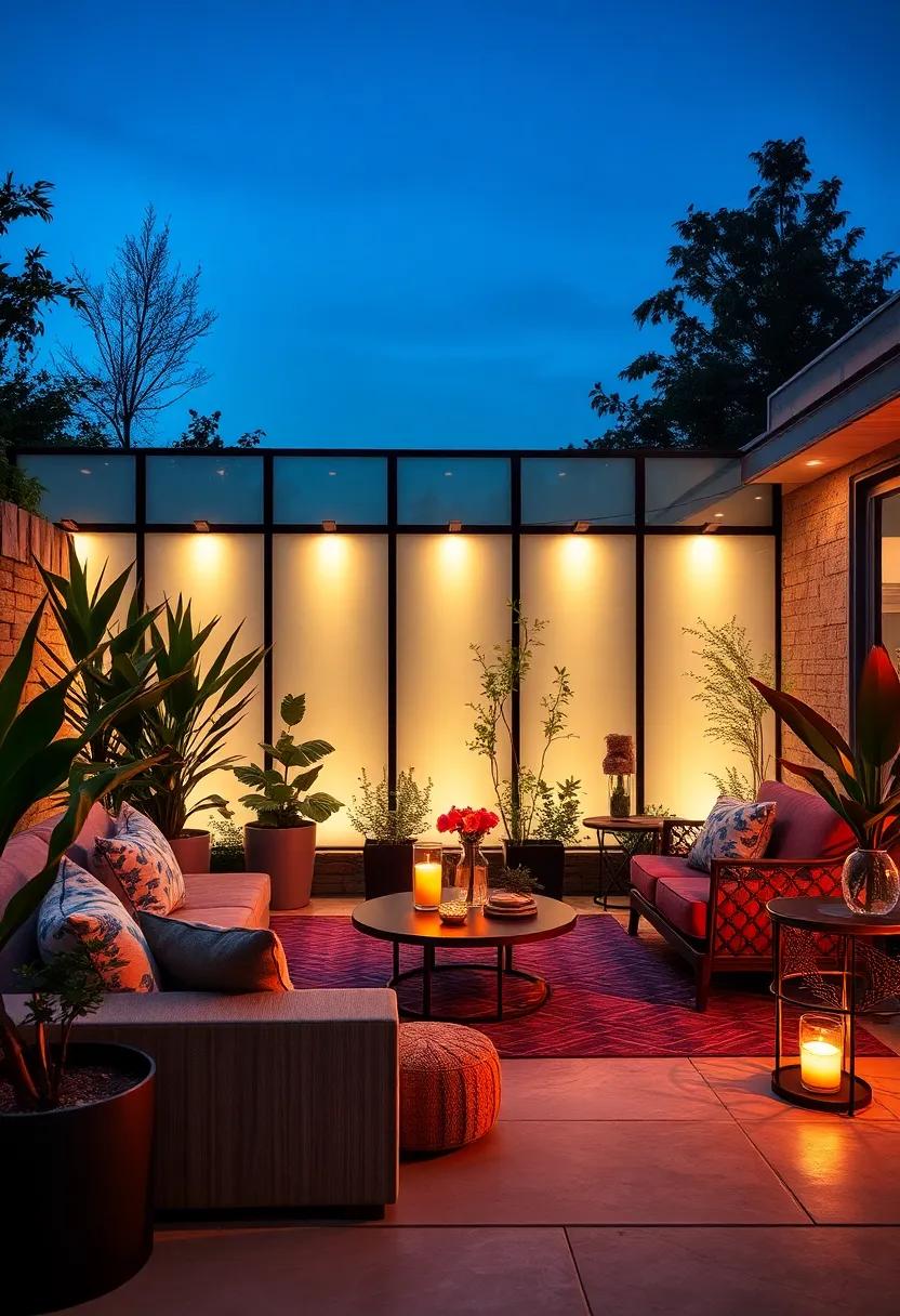 Frosted Glass Fence Panels Backlit With LED Lights To Provide Soft Luminous Privacy Screens