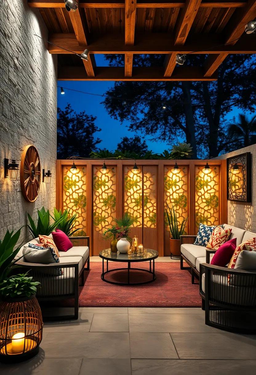 Illuminated Fence Backdrops Featuring Patterned Shadows From Decorative Cutouts For Artistic Effect