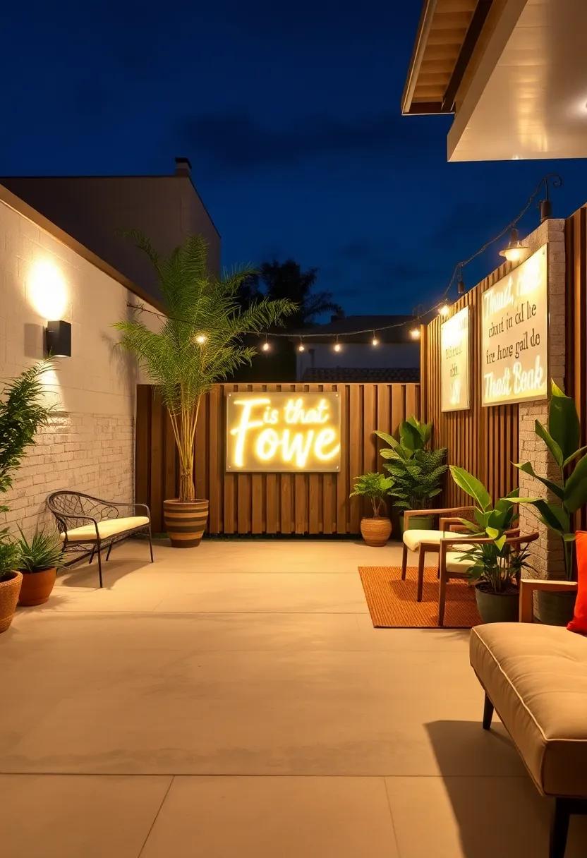 Illuminated Signs And Quotes Attached To Fence Providing Personalized Lighting Focus For Social Events