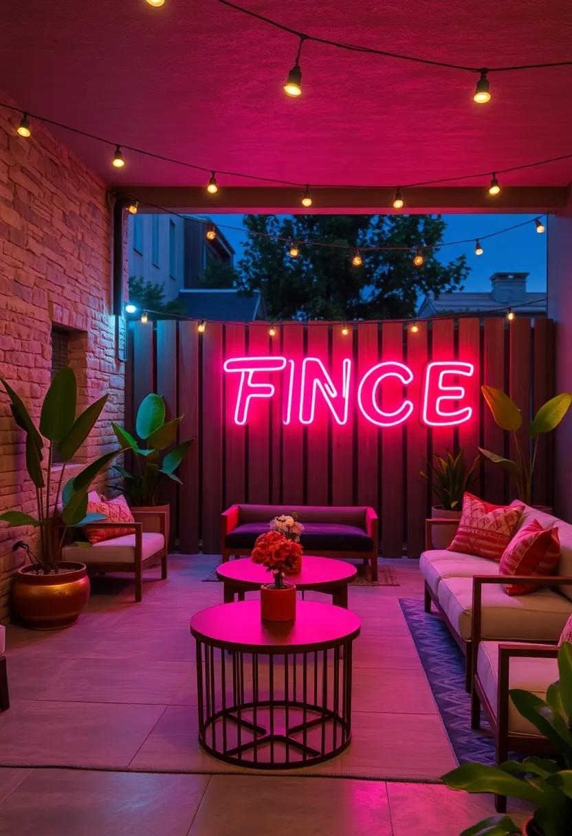 Multi-Colored Neon Fence Signs Adding A Fun And Playful Element To Outdoor Social Spaces