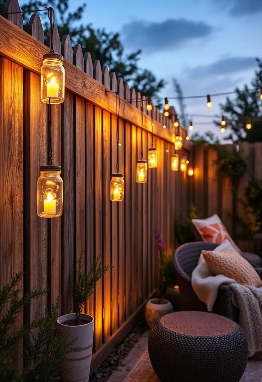 Rustic Mason Jar Lights Hung From Fence Rails Filled With Candles Or Fairy Lights For Homely Vibes
