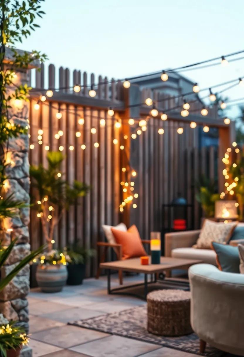 Strings Of Twinkling Fairy Lights Draped Around Fence Posts Creating A Magical Gathering Atmosphere