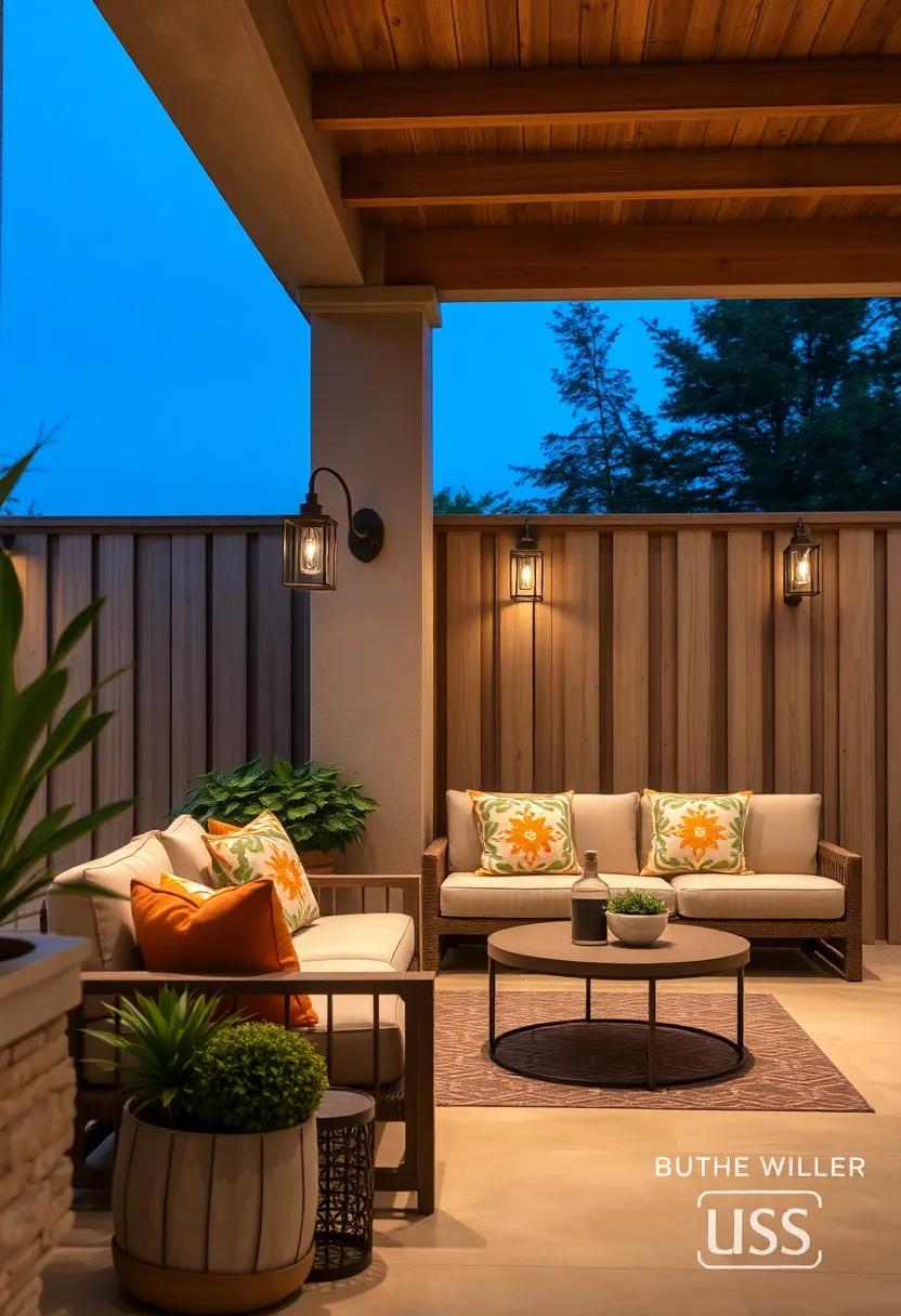 Vintage-Inspired Metal Lantern Fixtures Mounted Against Fence Panels Offering Timeless Elegance