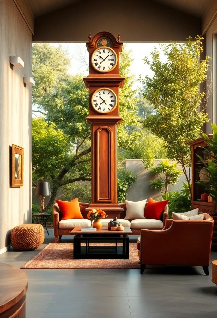 The Clock Tower Standing Tall Amidst a Lush Vintage Garden in Early Morning Light