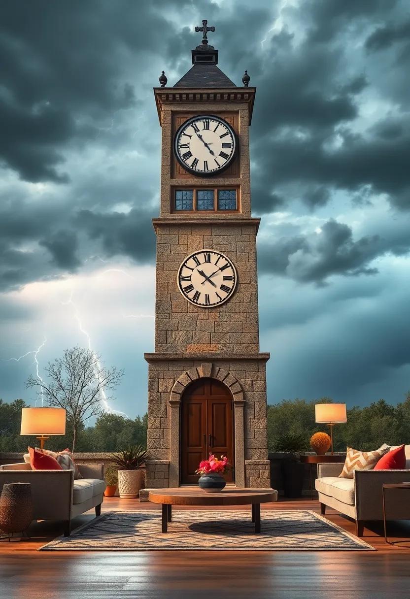 The Clock Tower Set Against a Dramatic Stormy Sky With Lightning in the Distance