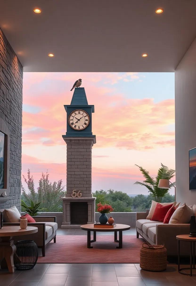 Seasonal Changes Reflected in the Clock Tower's Surface and Garden Backdrop