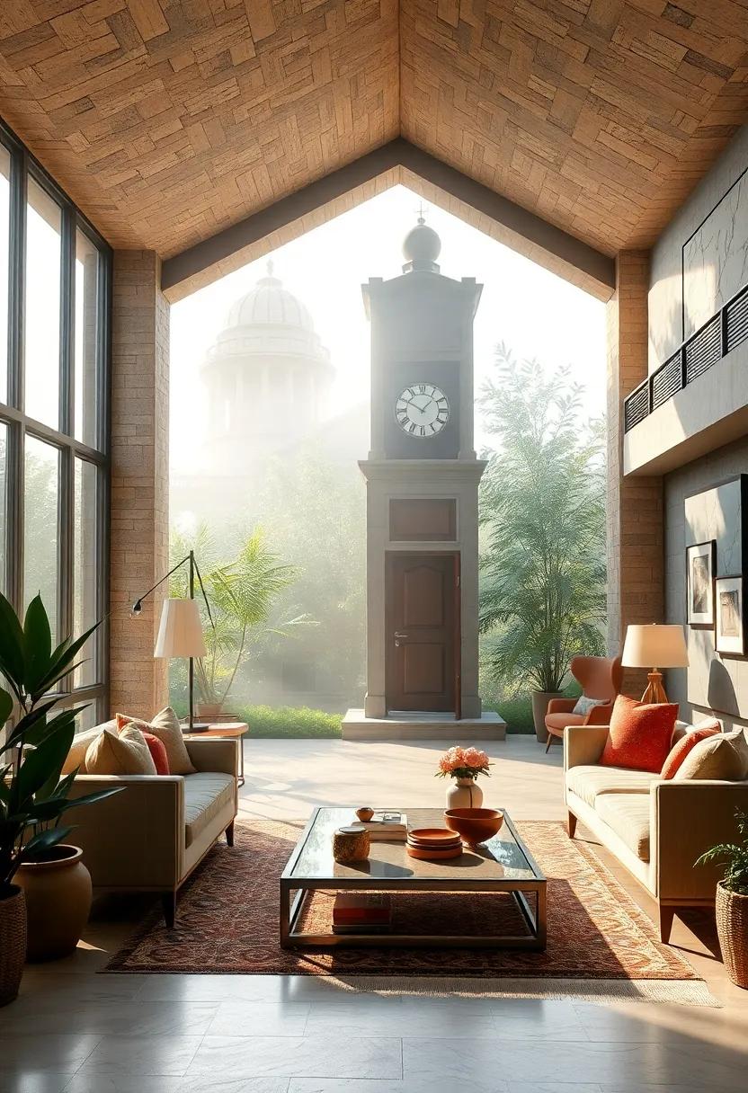 A Gentle Morning Mist Enveloping the Antique Clock Tower and Its Serene Surroundings