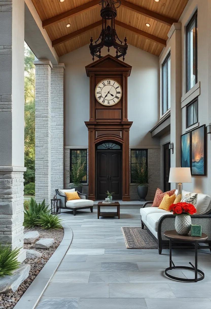 An Elegant Path Curving Past the Clock Tower Leading to a Charming Front Porch