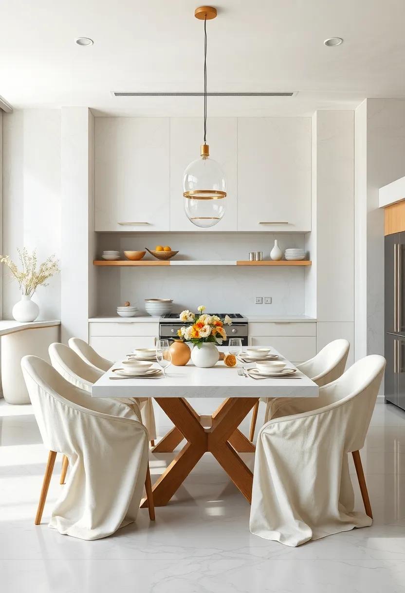 Combining Ivory Linen Textiles And Pearl-Accented Table Runners For A Refined Kitchen Dining Experience