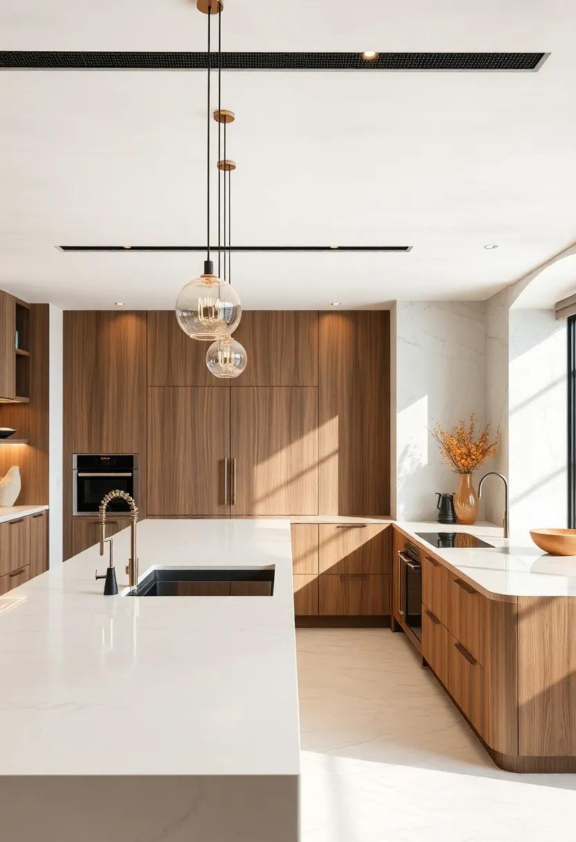 Glossy Ivory Countertops Reflecting Light In A Spacious High-End Culinary Space