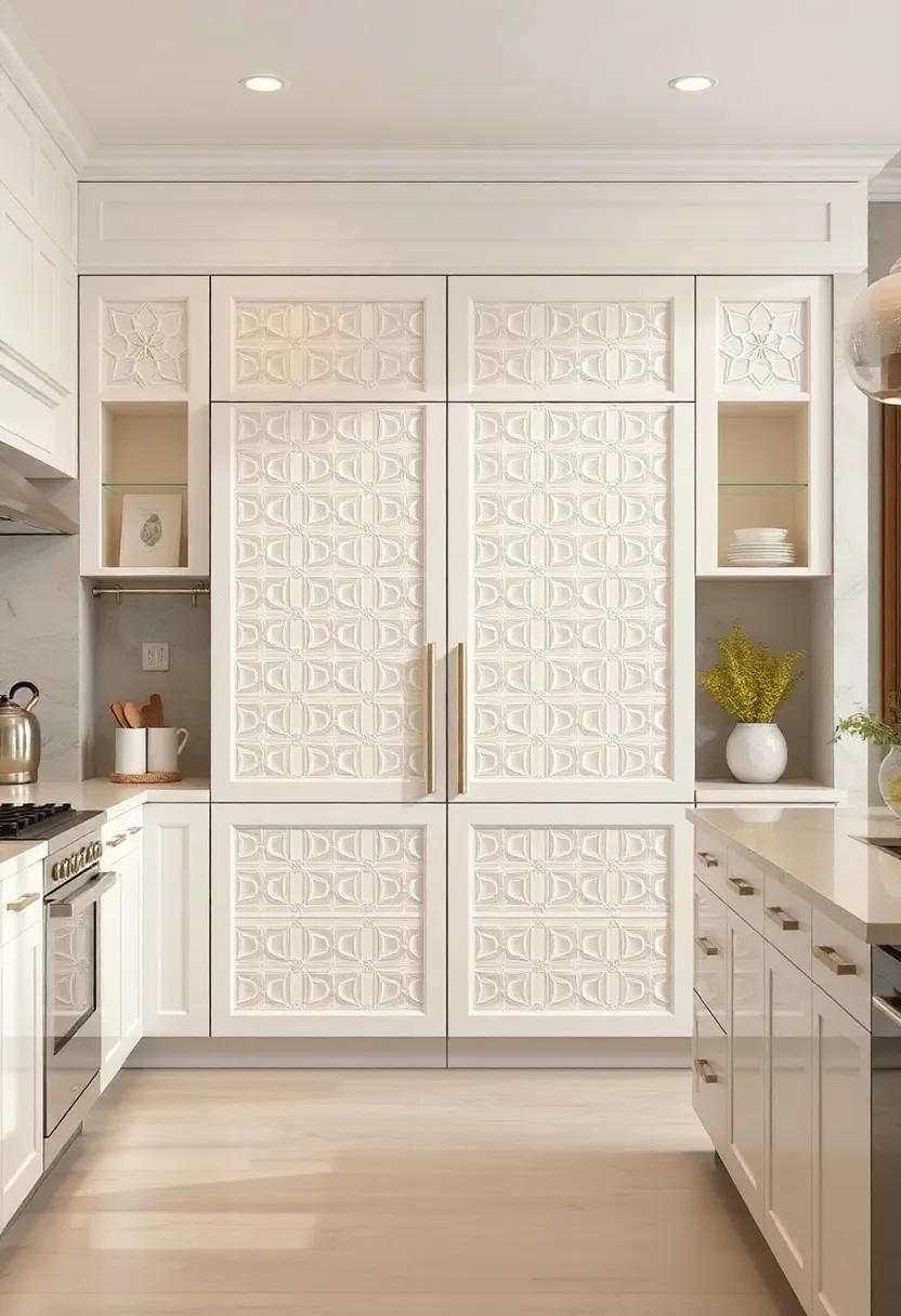 Ivory Kitchen Pantry Doors With Pearl-inspired Decorative Grid Patterns Creating Timeless Appeal