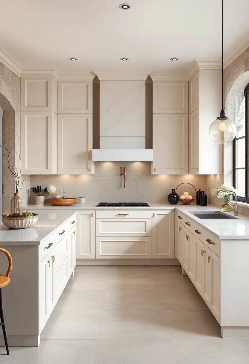 Pearl-embellished Hardware On Ivory Cabinets Creating A Harmonious Blend Of Art and Function