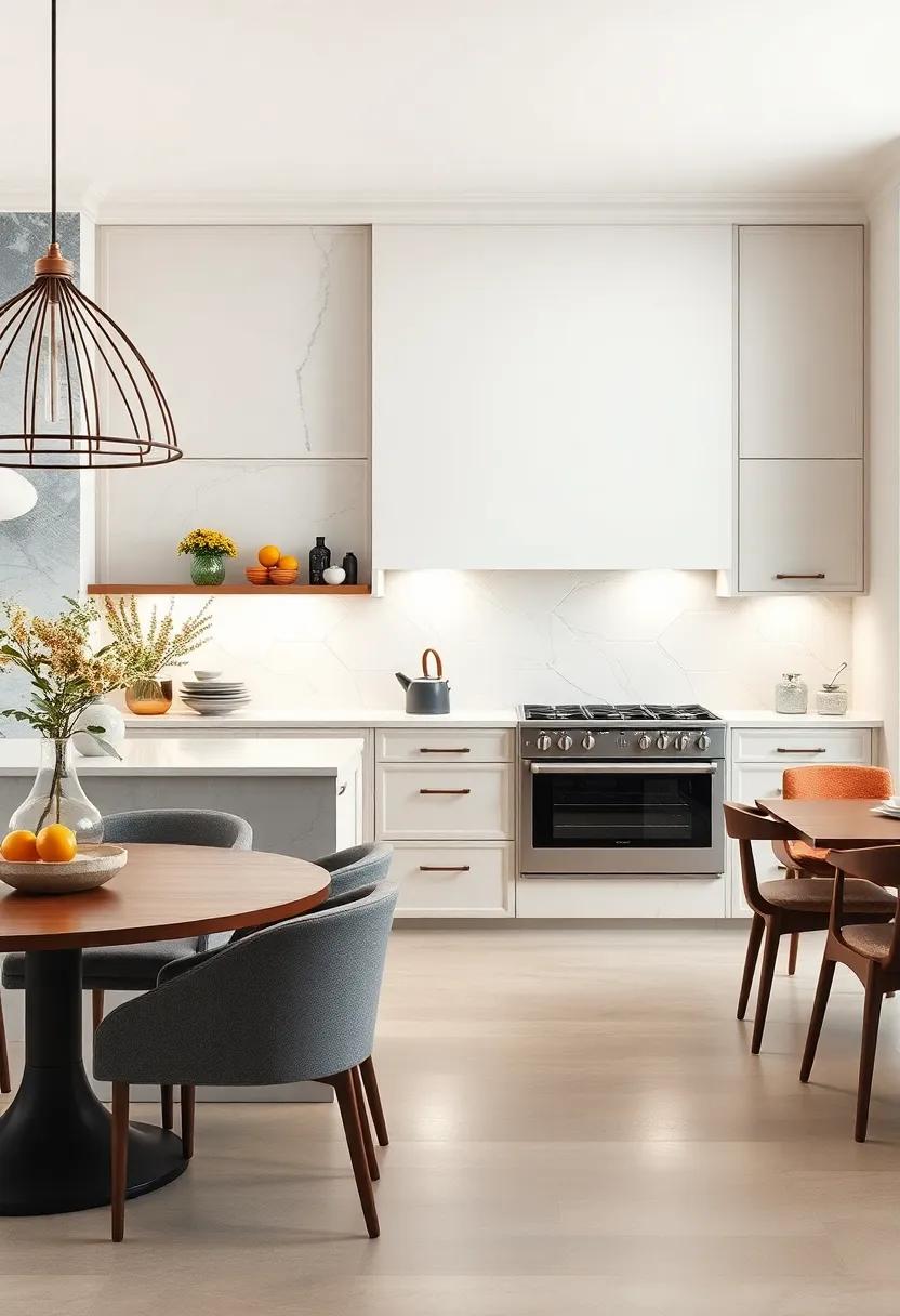 Pearlescent Wall Panels Behind Ivory Cooking Ranges Providing A Sophisticated Visual Anchor