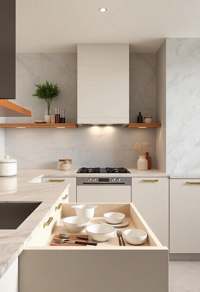 Pearl-Infused Ceramic Utensils Nestled Within Ivory Drawer Interiors Offering Subtle Luxury