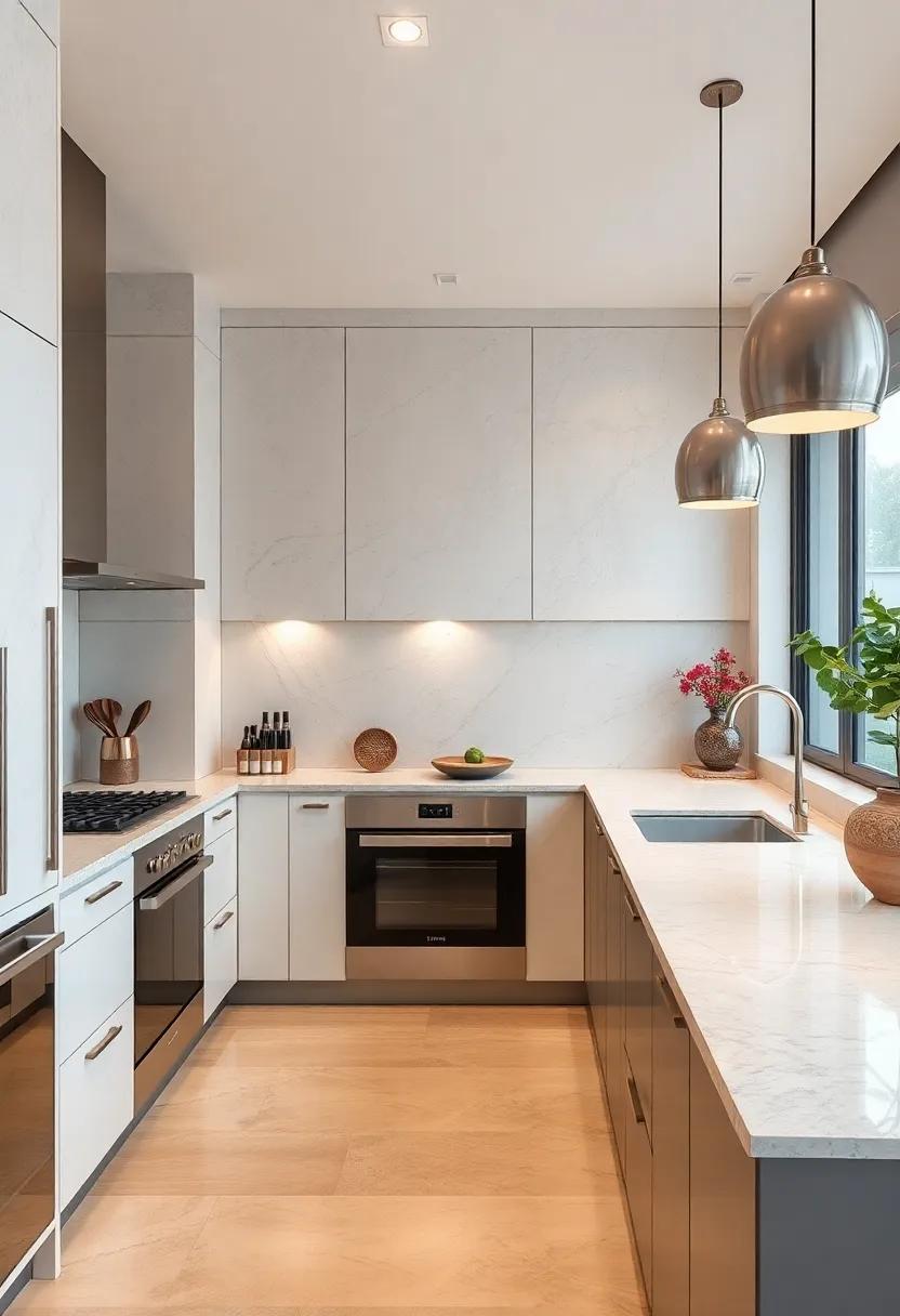 Shimmering Pearl Mosaics Integrated Into Ivory Counter Edges Adding Unique Artistic Flair