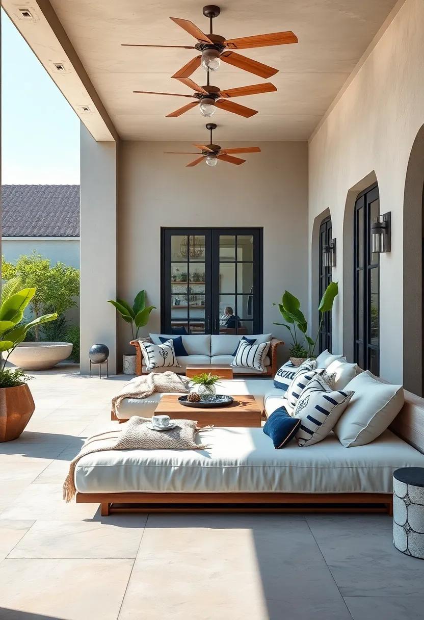 Coastal-Chic Daybeds Draped with Linen Cushions and Decorative Nautical Pillows