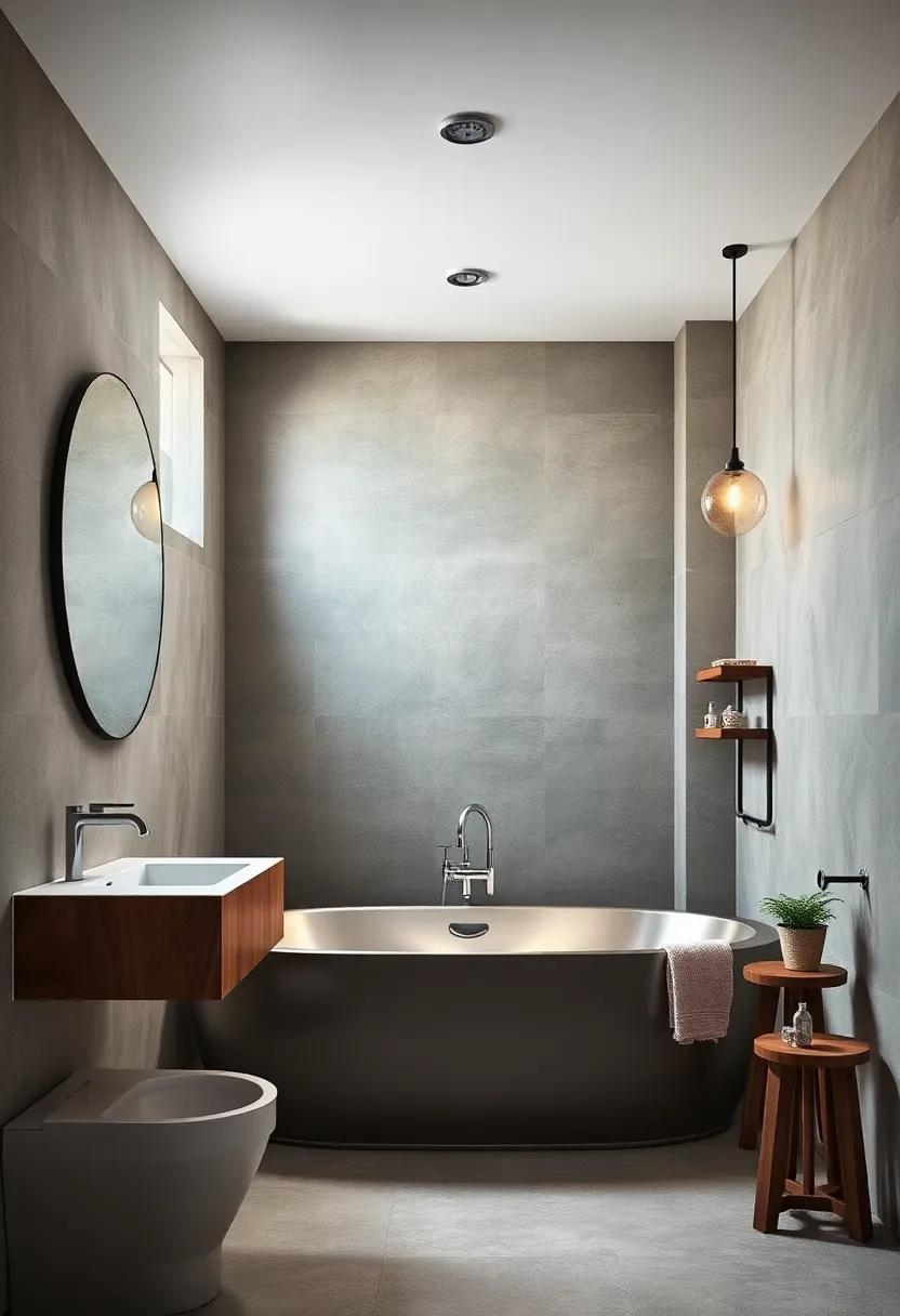 Cold Steel Fixtures Paired With Warm Wood Tones for Harmonious Industrial Bathroom Styling