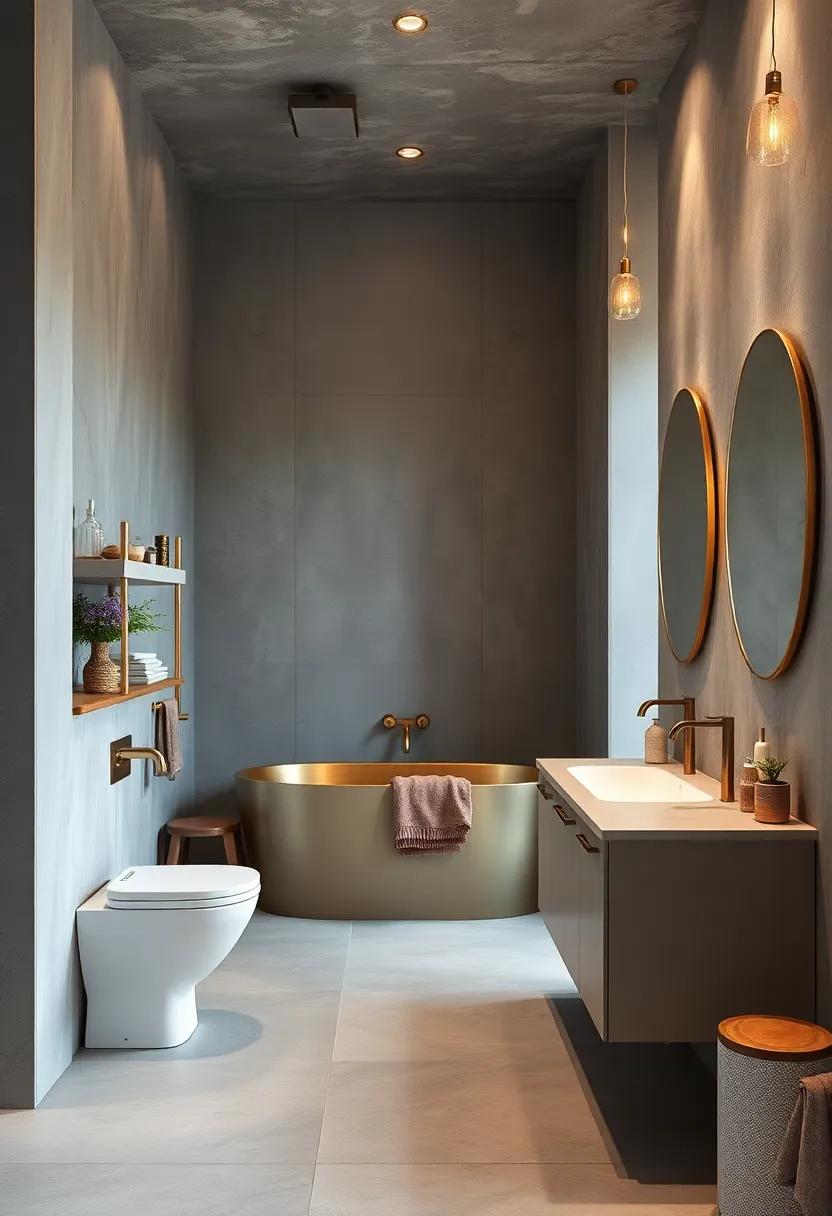 Concrete Textures Blending With Metallic Finishes to Create Raw Yet Refined Bathrooms