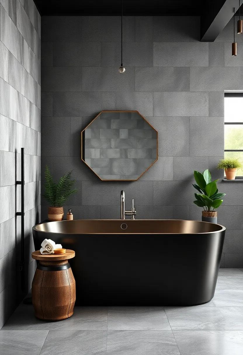 Contrasting Matte Blacks and Polished Chrome Accents in Industrial Bathroom Design
