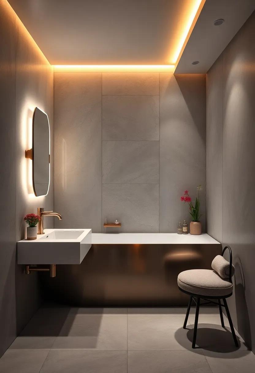 Integrated Ambient Lighting Along Sleek Metallic Surfaces for a Futuristic Bathroom Feel
