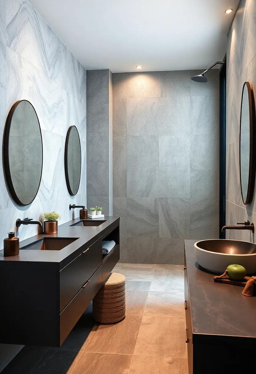 Seamless Countertops in Dark Metals Enhancing the Sleekness of Industrial Bathroom Designs