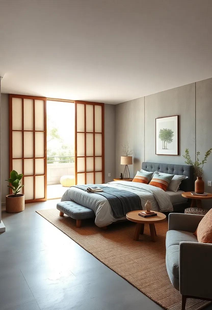 Serene Entrances to the Bedroom Featuring Sliding Japanese Fusuma Doors Alongside Scandinavian Simplicity
