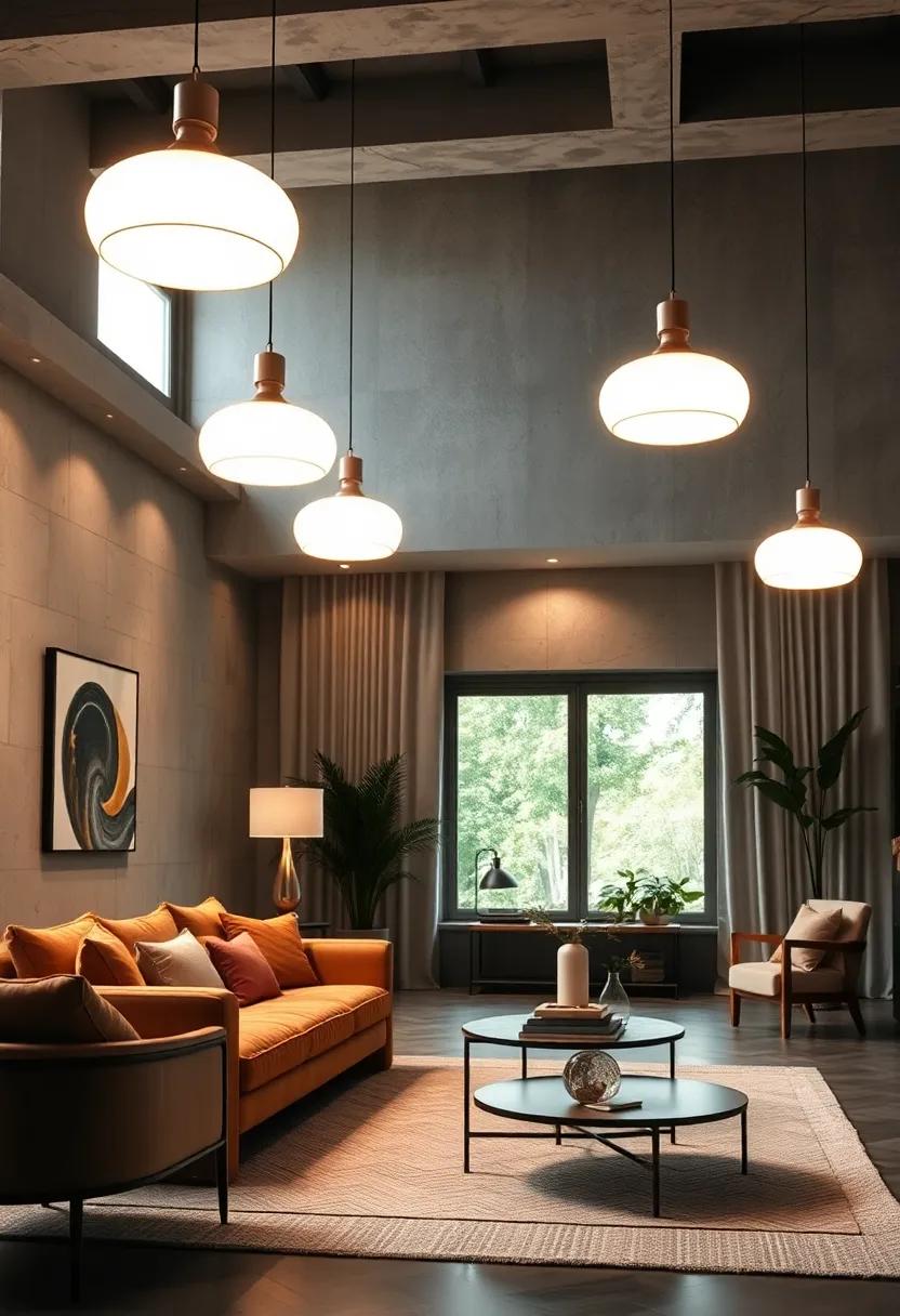 Radiant Glow of Modern Pendant Lights Casting Warm Ambiance Over Cozy Living Spaces