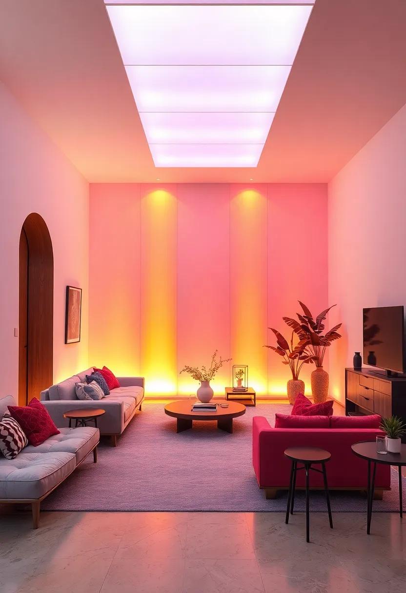 Soft Gradient LED Panels Creating Dynamic Color Spectrums on Smooth White Walls