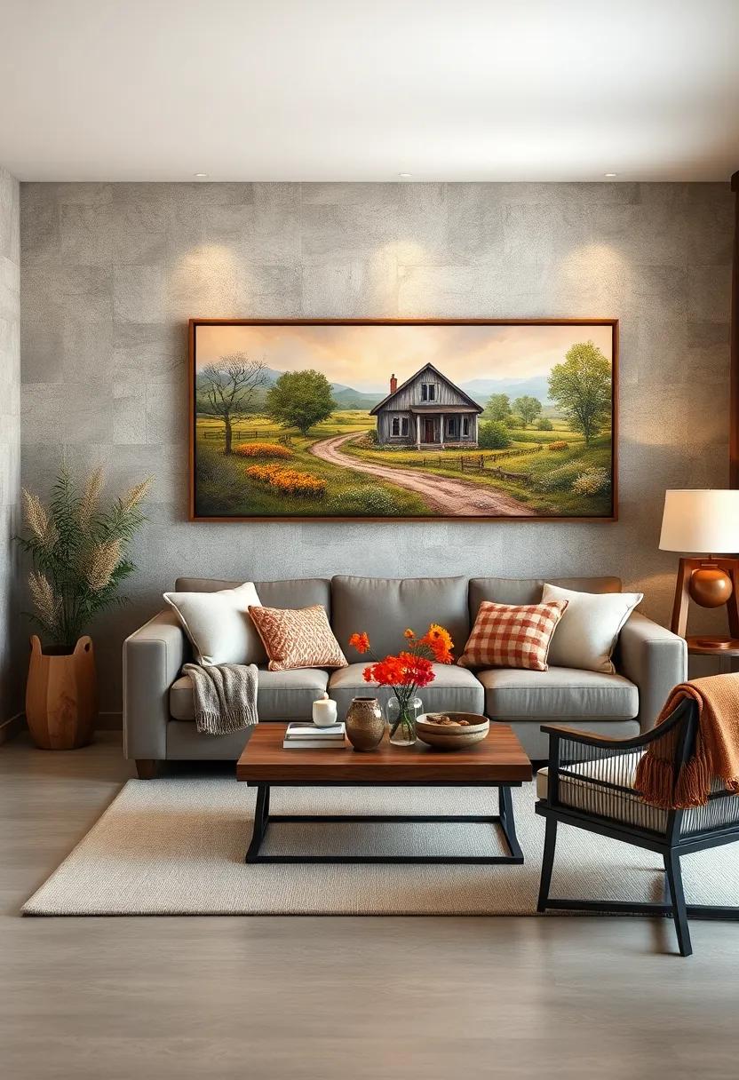 Hand-Painted Country Scenes Capturing the Heart of Rustic Living Room Decor