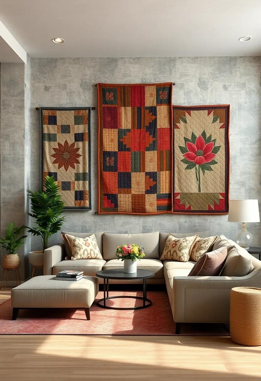 Patchwork Quilted Wall Hangings Incorporating Vintage Country Aesthetics with Cozy Comfort