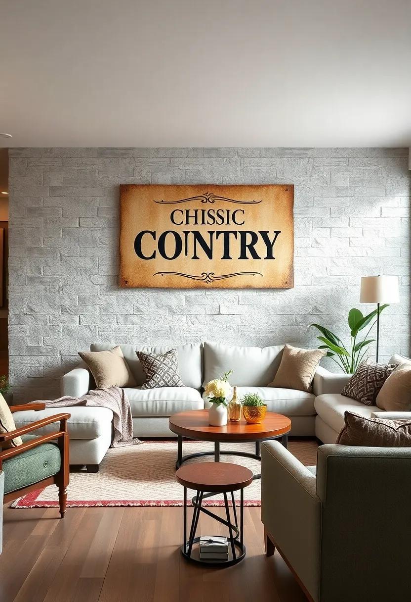 Barnyard Animal Portraits as a Whimsical Touch to Vintage Country Living Room Walls