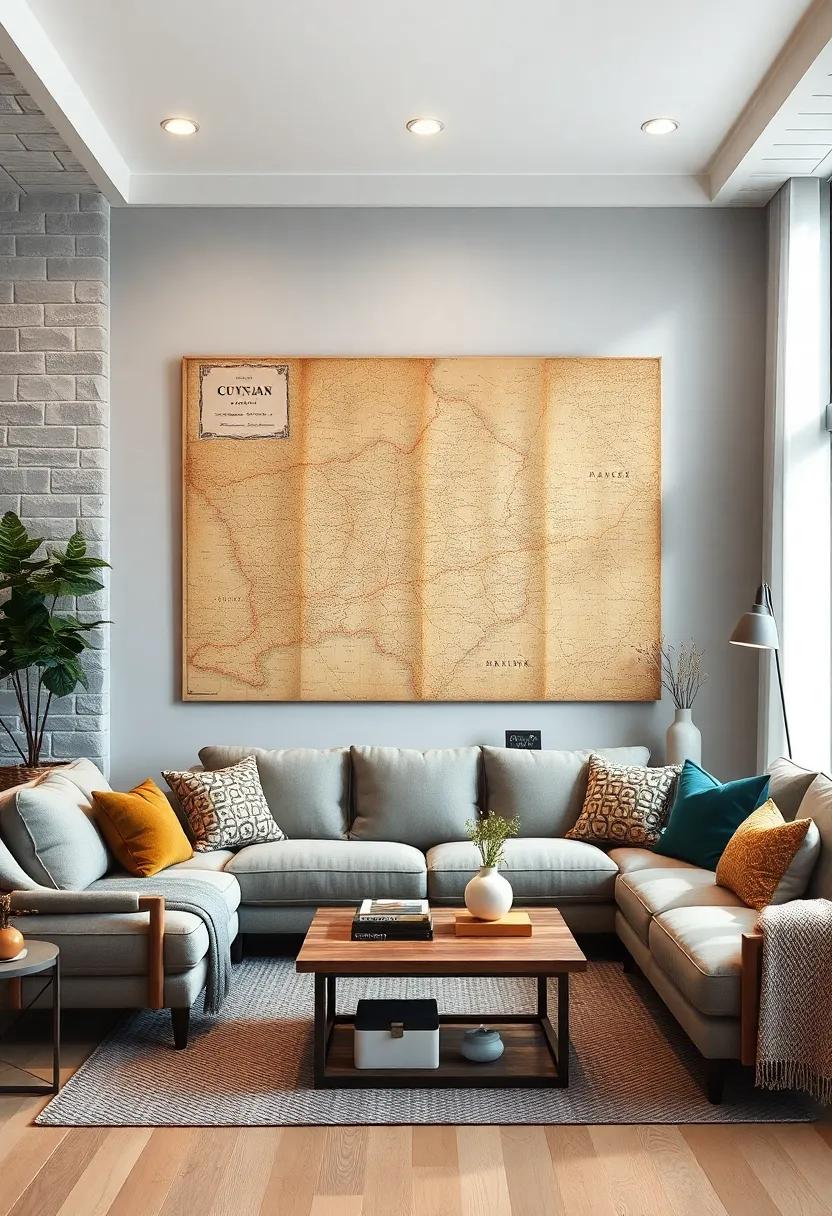 Layered Vintage Maps of Rural Countrysides Creating an Inviting Wall Art Focal Point