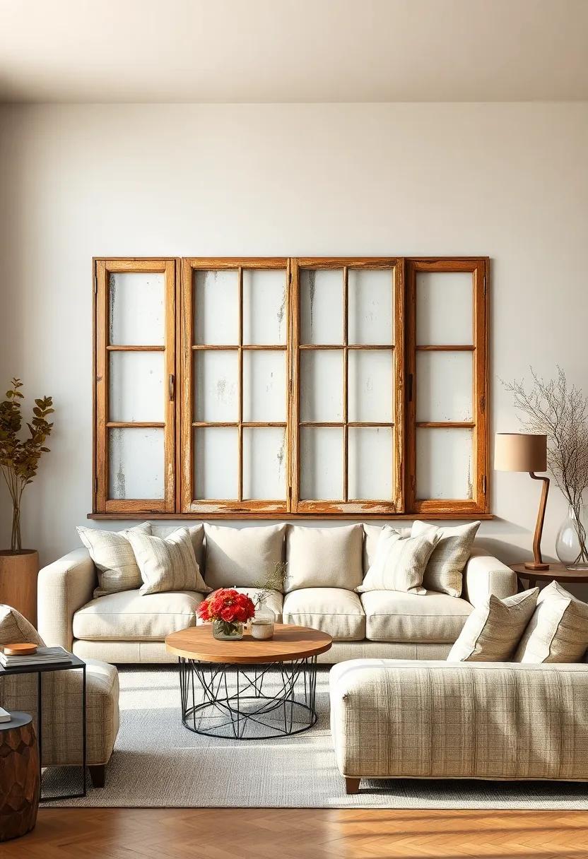 Weathered Window Panes as Unique Vintage Country Wall Art Frames Evoking an Old-World Feel