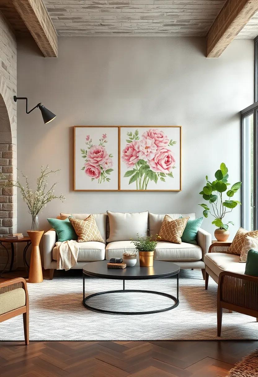 Soft Pastel Floral Prints Bringing Delicate Charm to Your Vintage Country Living Room Decor