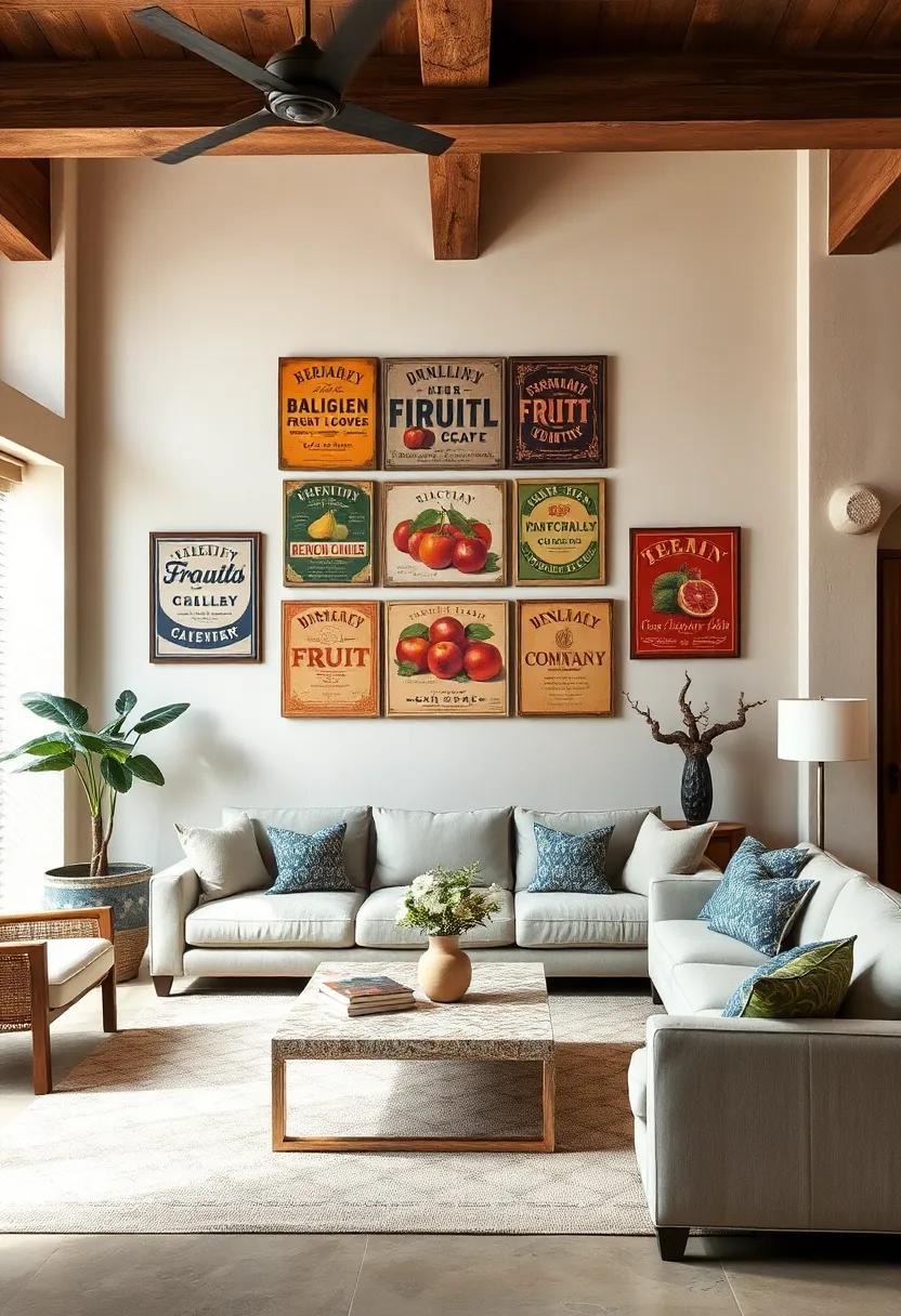 Vintage Country Fruit Crate Labels as Unique Wall Art Elements Celebrating Rural Traditions