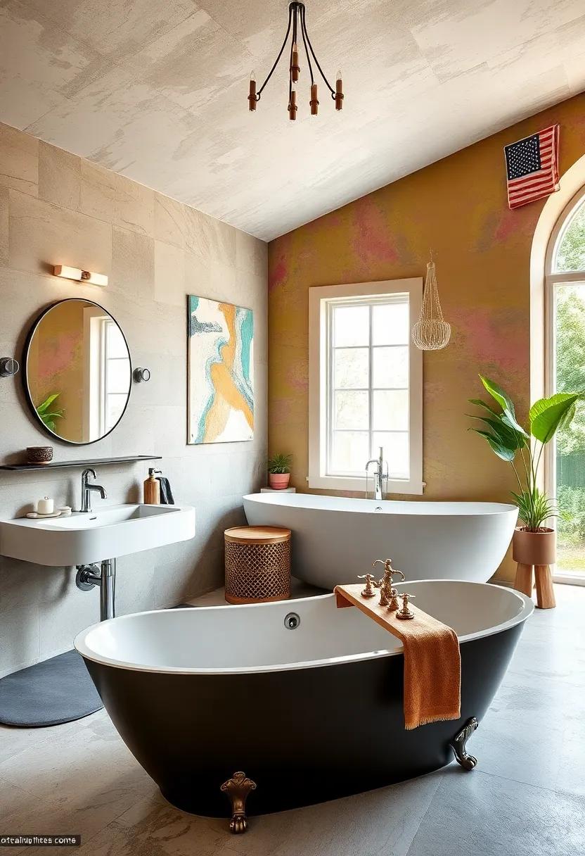 Eclectic Bathroom Designs Integrating Vintage Freestanding Tubs With Colorful Artistic Walls