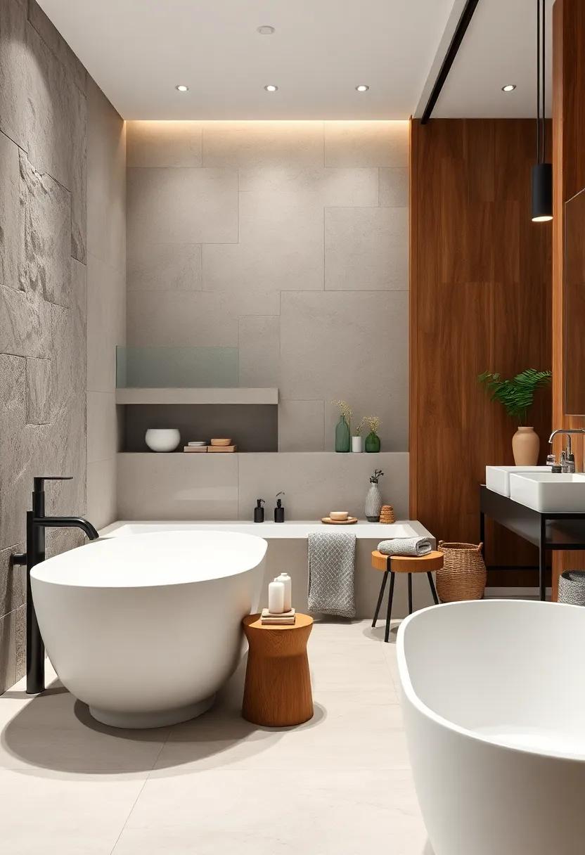 Industrial Chic Bathrooms With Concrete and Metal Elements Framing a Minimalist White Tub