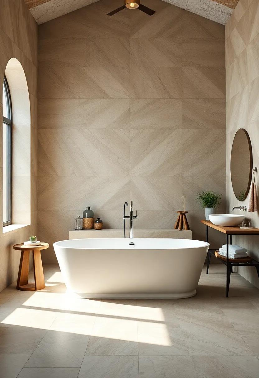 Luxury Bathroom Ambiance Featuring a Classic White Freestanding Tub Bathed in Soft Natural Light